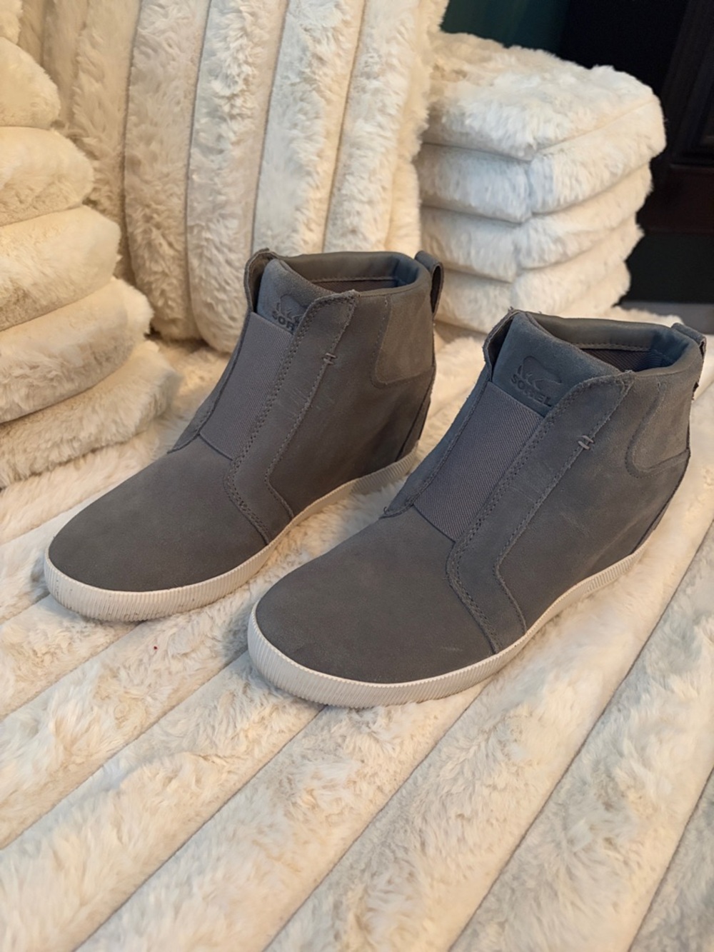 Sorel Suede Slip-On Wedge Sneakers